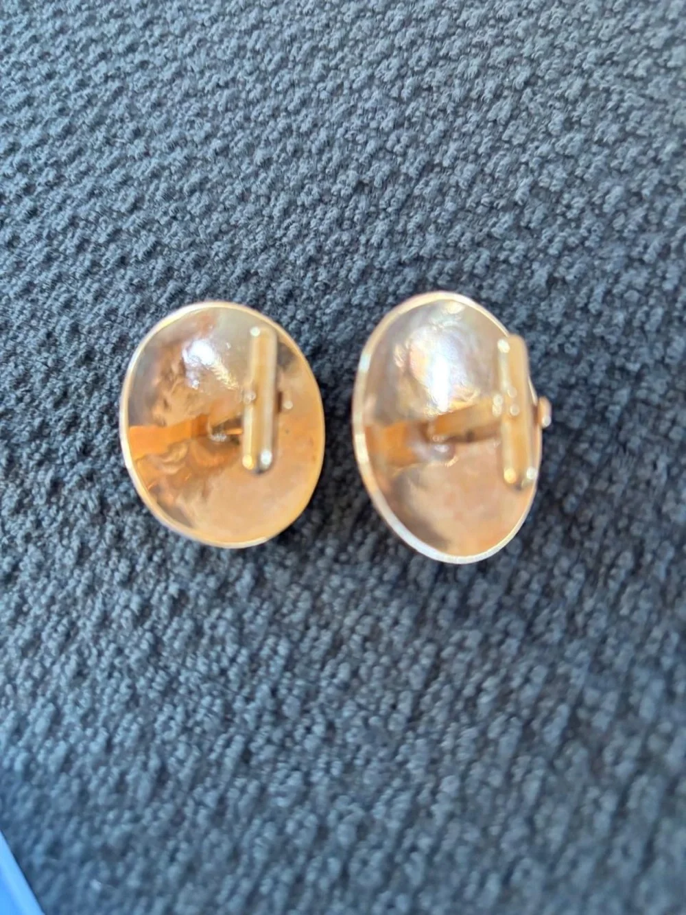 Vintage Mid-Century Brushed Gold Tone Oval Cufflinks Green Cabochon Stone